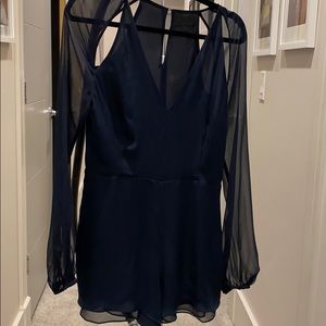 Intermix navy silk long sleeve short romper